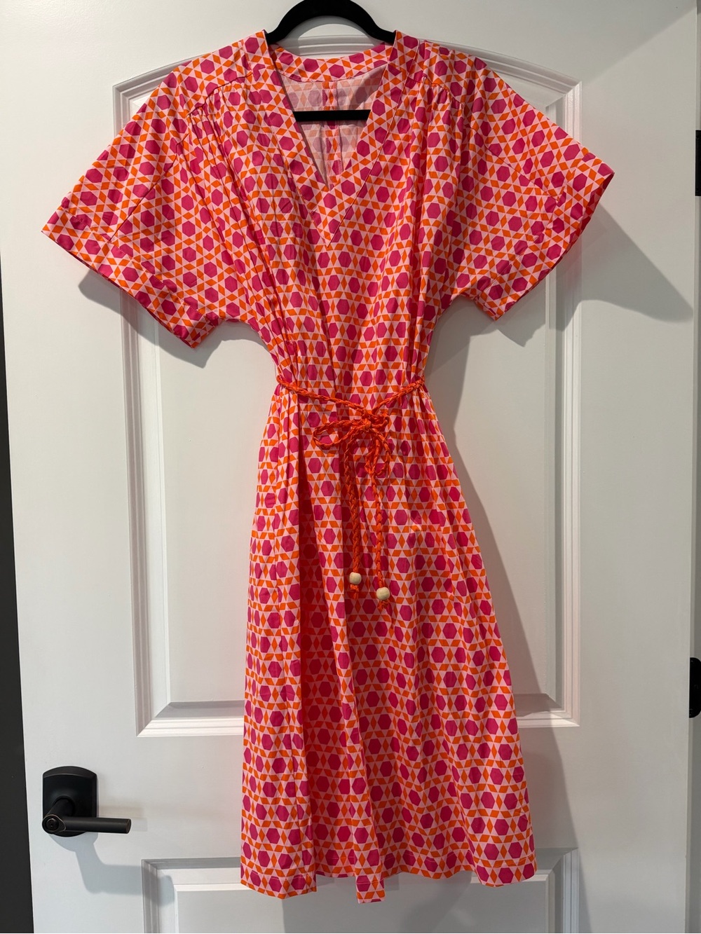 NIU Pink & Orange Printed V-Neck Tie-Waist Dress (S)